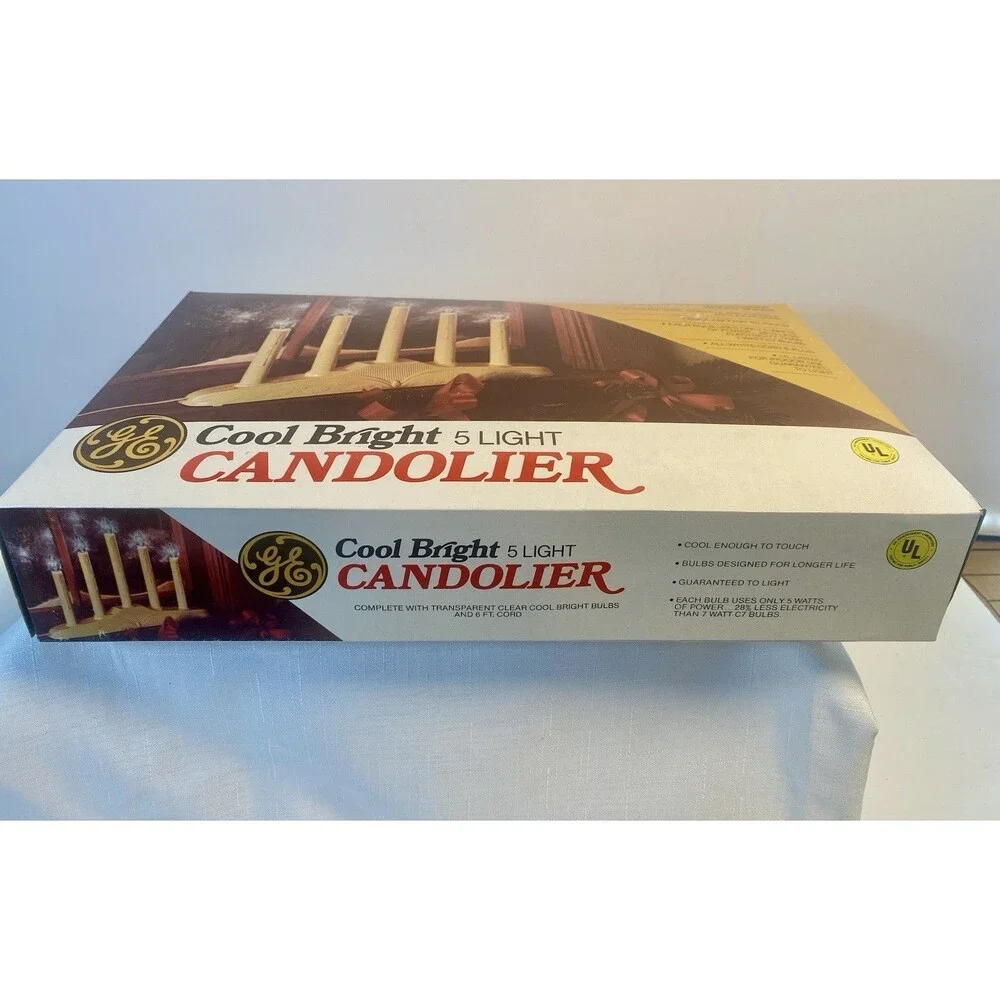 Vintage Christmas GE 5 Light Candolier Candelabra Window Lights w/Box WORKS